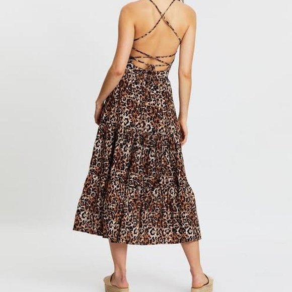 TIGERLILY Divya Leopard Print Crossover Back Tiered Midi Maxi Dress NWOT RRP$269 - Picture 3 of 16